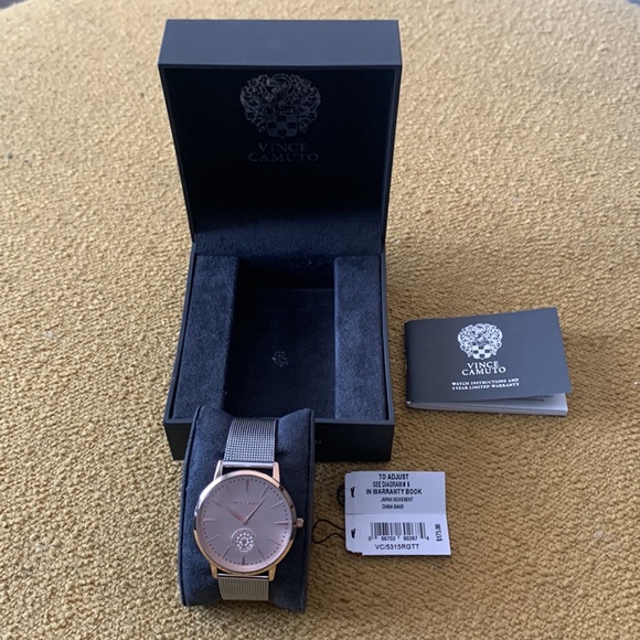 Vince Camuto Crystal Accented Rose Gold bezel & Silver-Tone Mesh Bracelet Watch - Picture 10 of 11